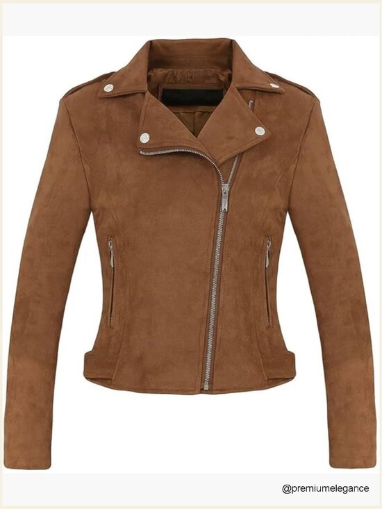 Jackets & Blazers - Faux Suede Moto Biker Jacket with Fringe, Fitted, Long Sleeve